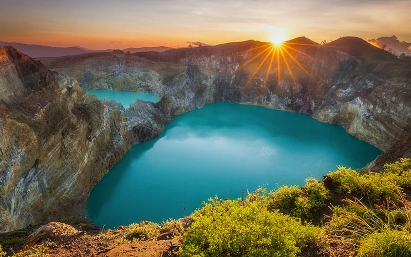 Kelimutu Volcano Mountain, Three Colored Lakes